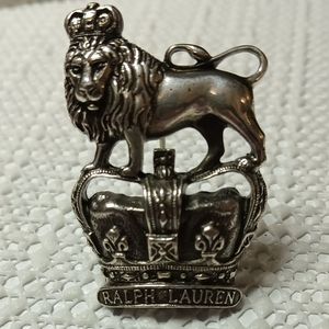 Ralph Lauren Vintage Crown Lion Brooch, 1980's, not magnetic 1 1/2" X 1" Signed
